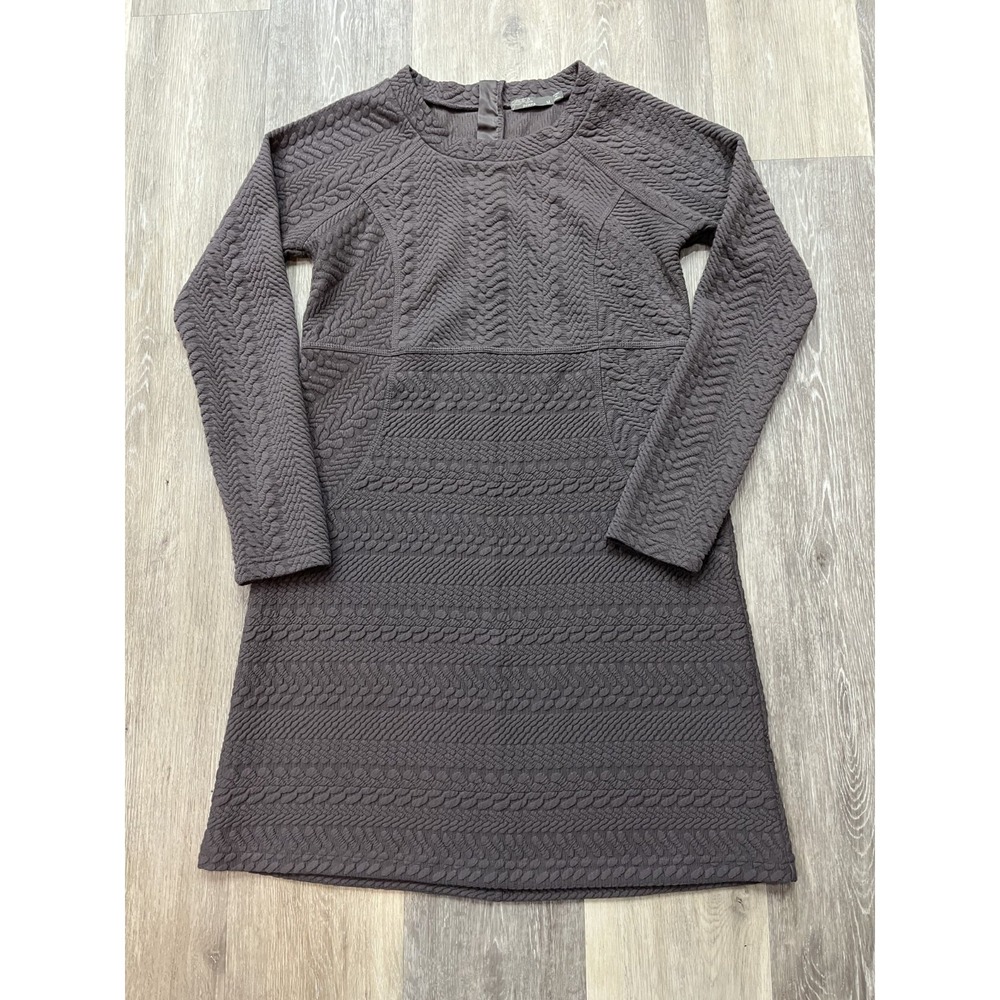 Prana Macee Long Sleeve Jacquard Knit Shift Dress Plum Scoop Neck Size M